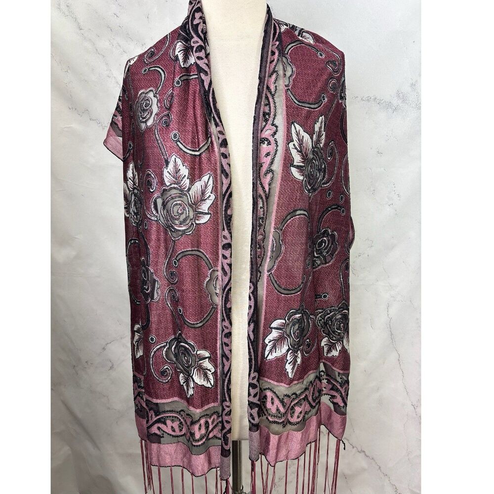 Vintage Art Deco Wrap Scarf Shawl mesh Floral sparkle Neck neck Whimsigoth Fairy